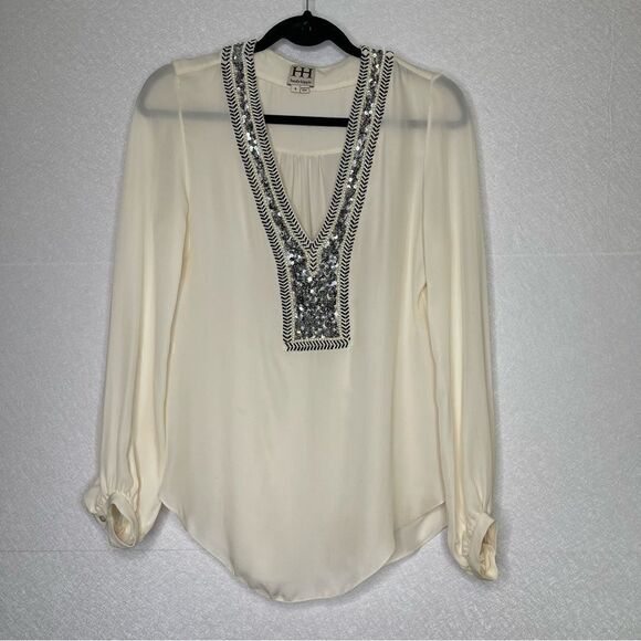 Haute Hippie Embellished Beaded Sequin Silk Blouse S - Picture 1 of 5